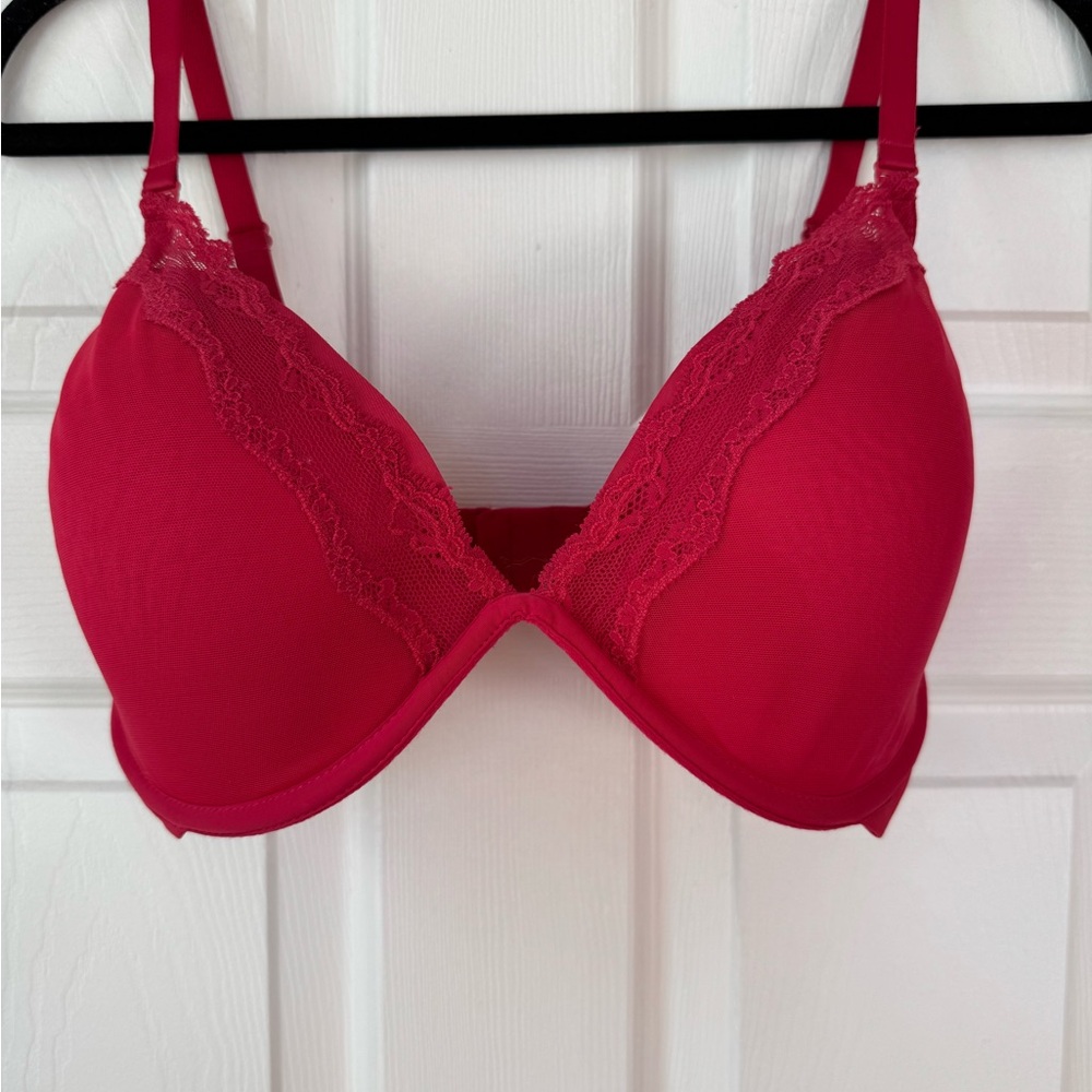 Gapbody Lightly Padded, Deep V, Adjustable Underwire Bra with Lace Trim, 34DD